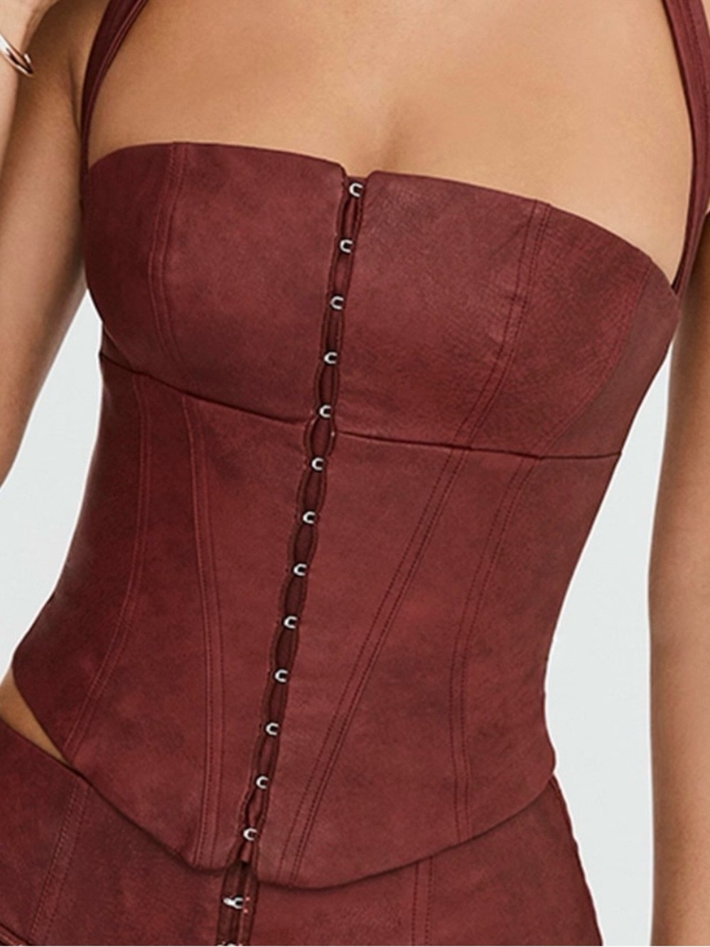 PacSun S Red Strapless Faux Leather Corset Top